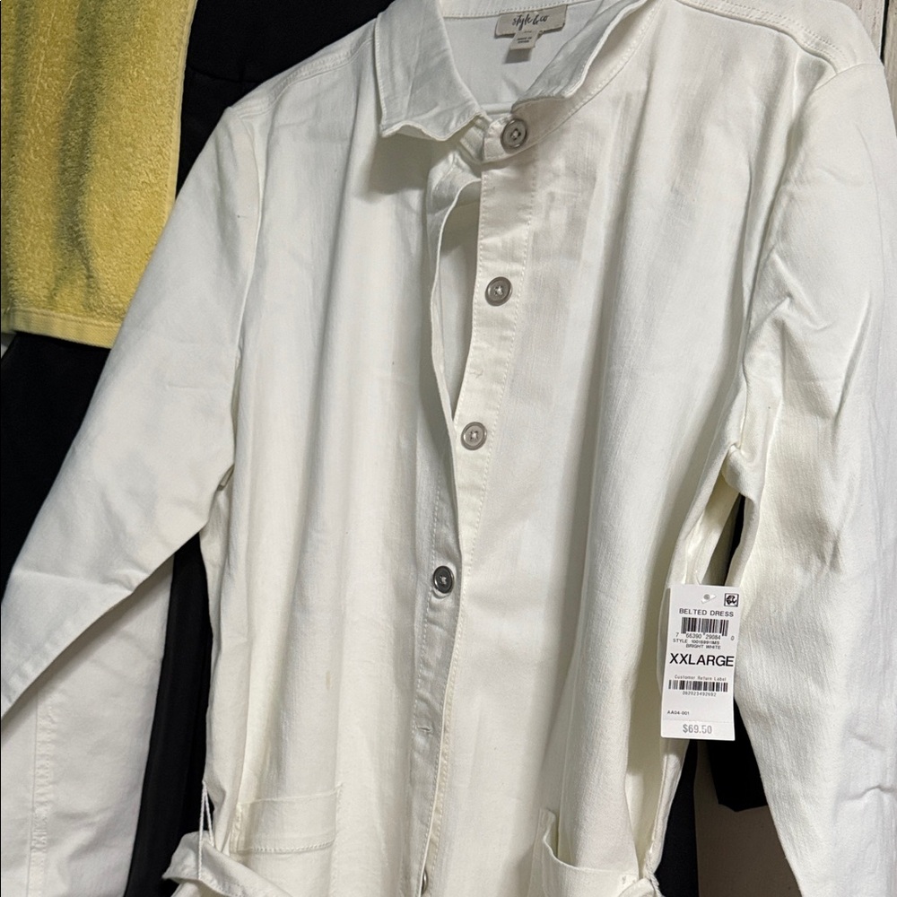 Style & Co. White Long Sleeve Button-Up Dress